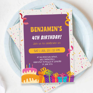 Invitation Kids Birthday Party Cake And Gifts Design Birthday