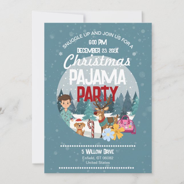 Invitation Kids Christmas Pajama Party Sleepover Holiday RSVP (Devant)