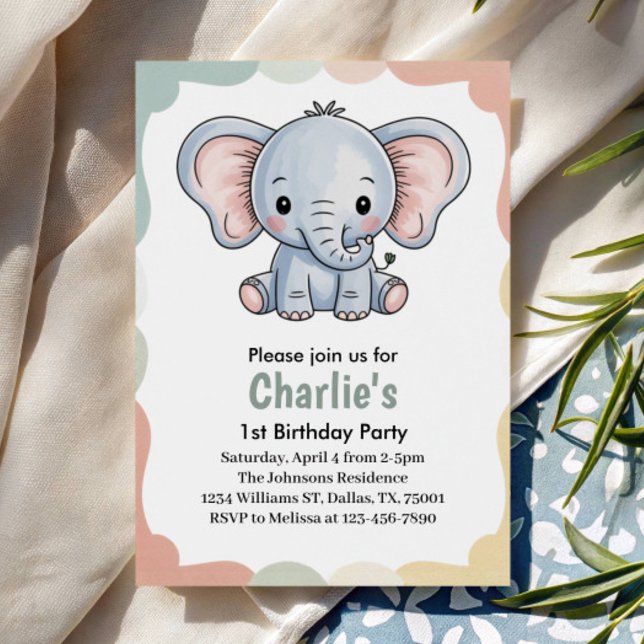 Invitation Kids Cute Green Elephant Birthday Party (Créateur téléchargé)