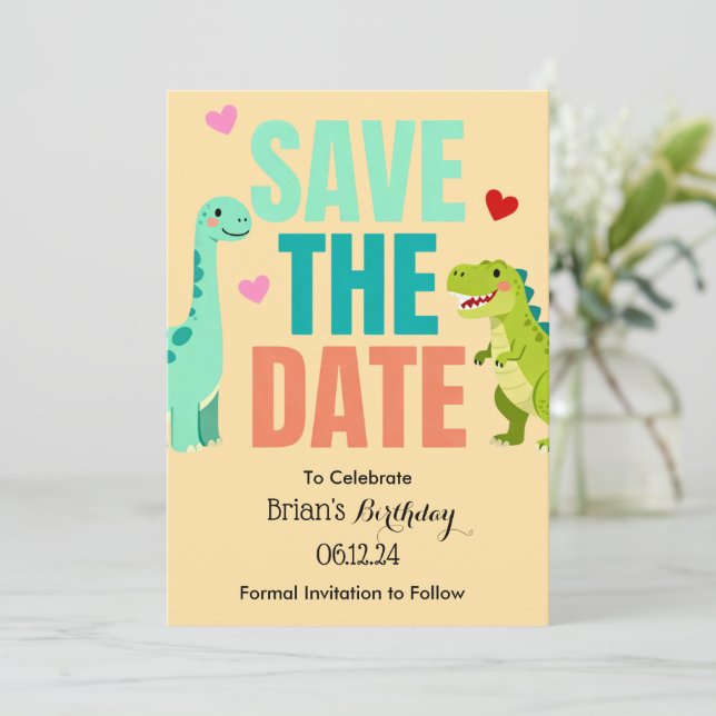 Invitation Kids Dino Birthday Party Save The Date (Debout devant)