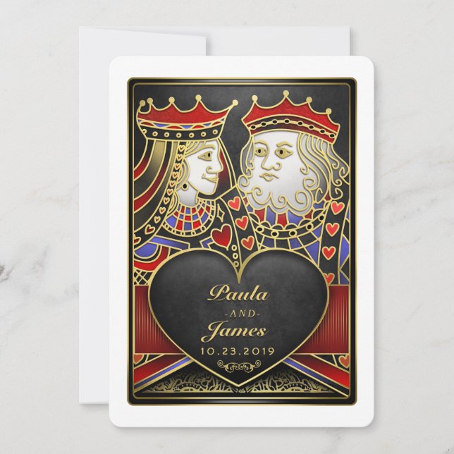 Invitation King et Queen Black, Red & Gold Vegas (Devant)