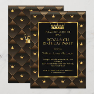 Invitation King Mans 60e fête d'anniversaire Couronne or Brow