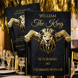 Invitation King Marble Black Gold Birthday Party Mens Mans