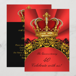 Invitation King Queen Gold Royal Regal Redish Birthday Party
