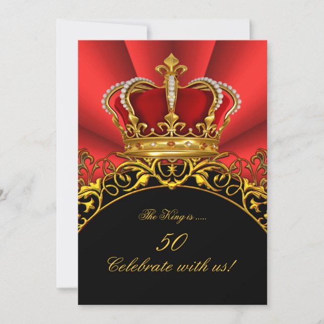 Invitation King Regal Red Queen Gold Royal Anniversaire Party (Devant)