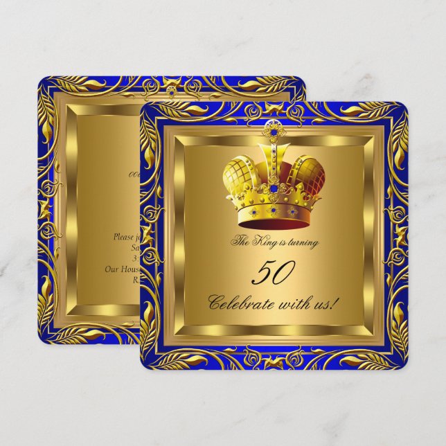 Invitation King Royal Blue Gold Elite fête d'anniversaire (Devant / Derrière)