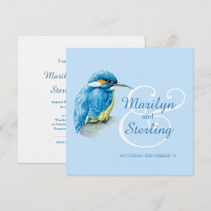 Invitation Kingfisher oiseau bleu et blanc carré mariage