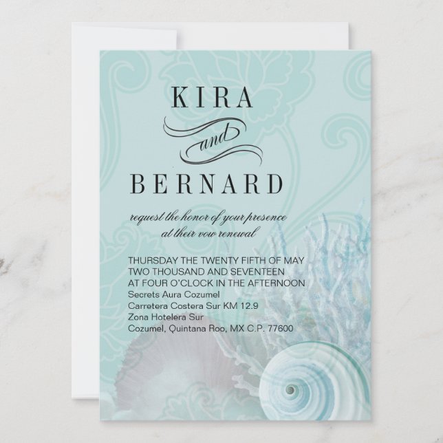 Invitation Kira Seashell Dreams Beach Wedding Aqua (Devant)