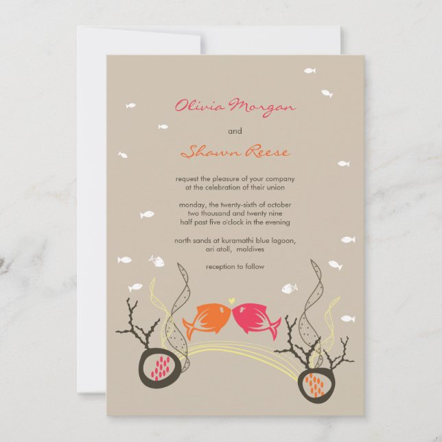 Invitation Kisser Poissons Corals Plage Whimsical mignon Mari (Devant)