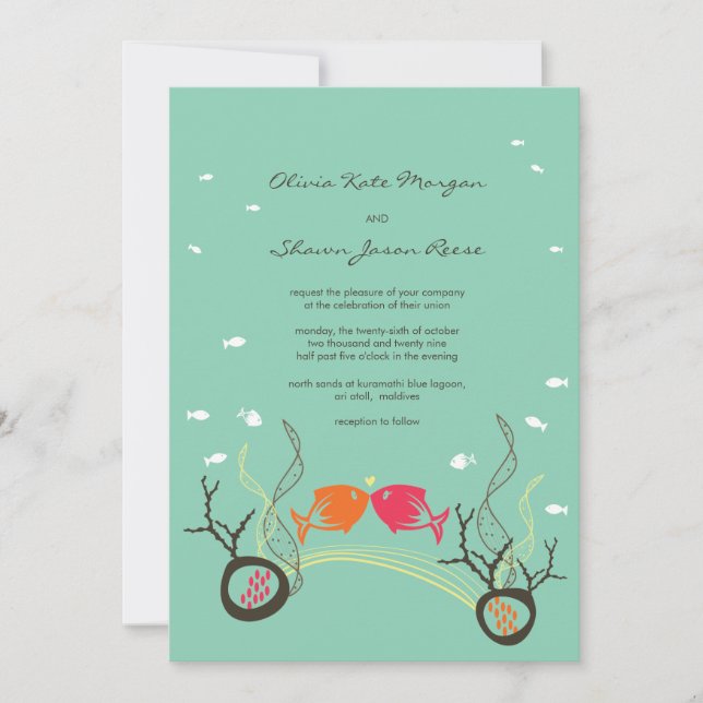 Invitation Kisser Poissons Corals Plage Whimsical mignon Mari (Devant)