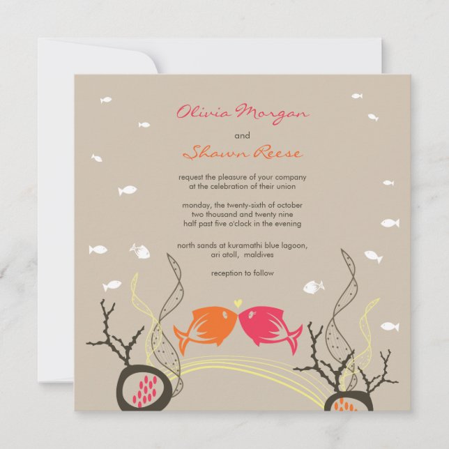 Invitation Kisser Poissons Corals Plage Whimsical mignon Mari (Devant)