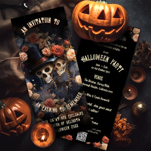 Invitation Kissing Skeletons gothique Vintage QR Code Hallowe