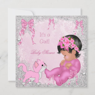 Invitation Kit bébé Shower Fille Rose Chaton Afro-Américain