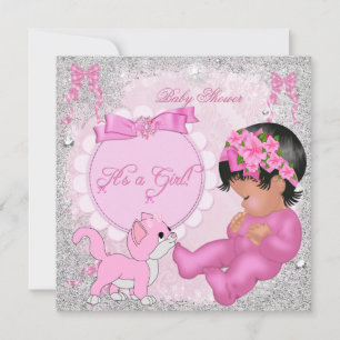 Invitation Kit de bébé fille de douche mignonne Chaton Rose F