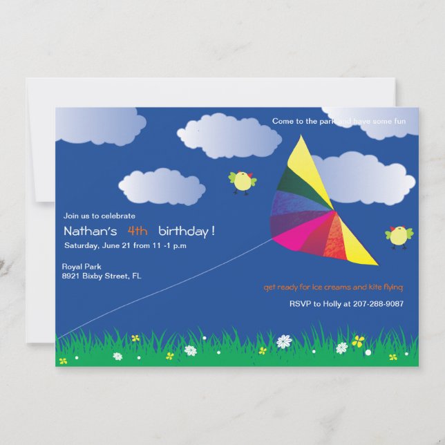 Invitation Kite Flying -Invitations Anniversaires de enfants  (Devant)