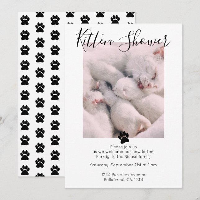 Invitation Kitten Douche Cute Personnalisée Adoption Chat (Devant / Derrière)
