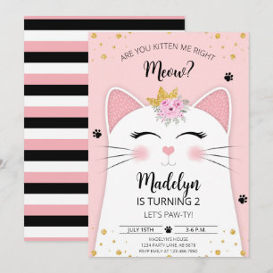 Invitation Kitten Meow Anniversaire rose