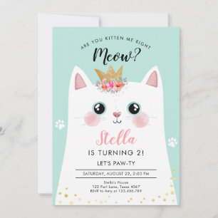 Invitation Kitten Meow Fille de la Couronne Turquoise Kitty C