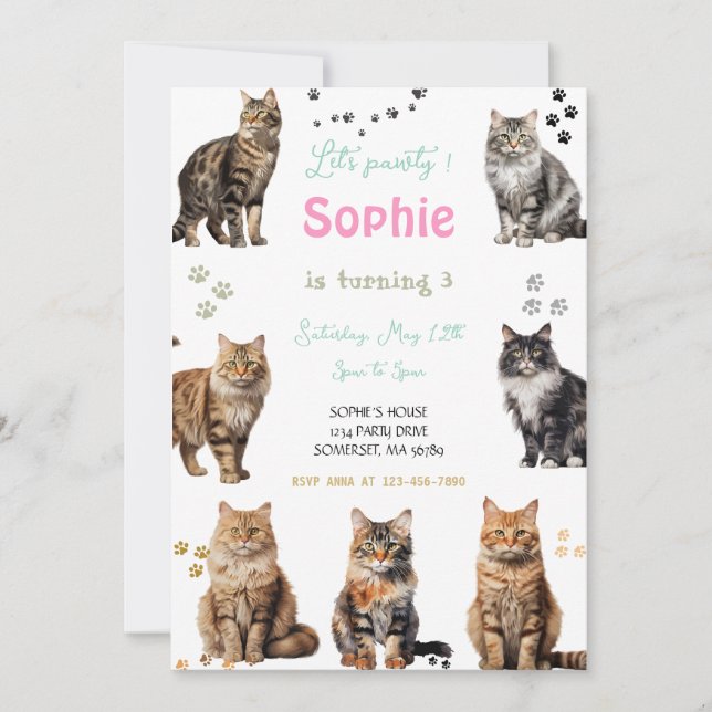 Invitation Kitten Party Faisons Pawty Party Kitty Chat Annive (Devant)