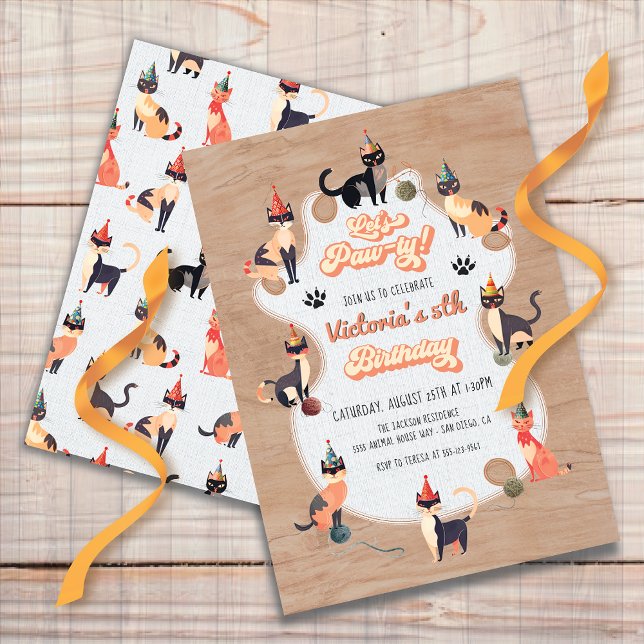 Invitation Kitty Cat Let's Paw-ty Anniversaire (Créateur téléchargé)