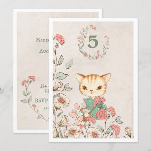 Invitation Kitty Chat Floral Girly Kitten 5 ans Anniversaire