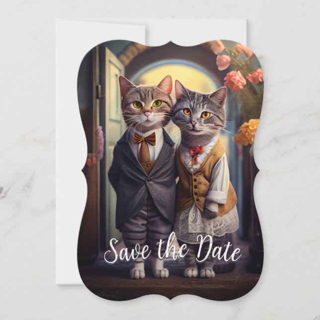 Invitation Kitty Couple - Enregistrer La Date (Devant)