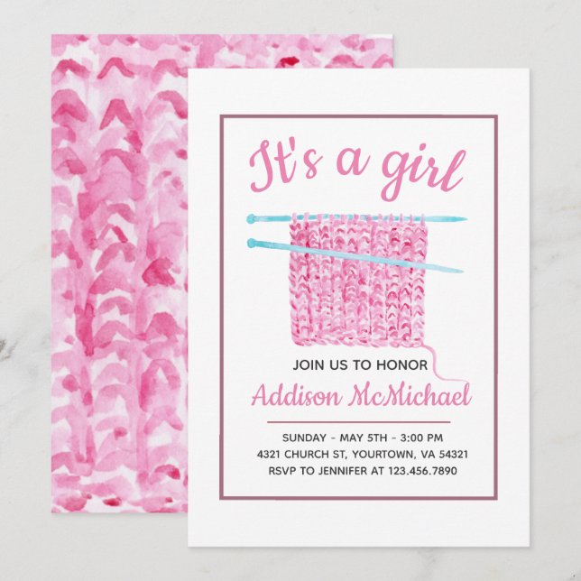 Invitation Knit Blanket Baby Girl (Devant / Derrière)