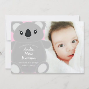 Invitation Koala Baby shower fille