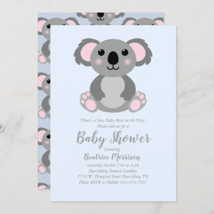 Invitation Koala Bear Baby shower Blue Boy