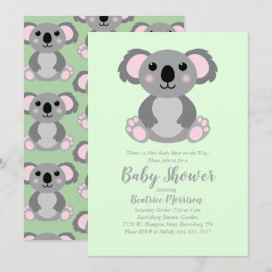 Invitation Koala Bear Baby shower vert genre neutre
