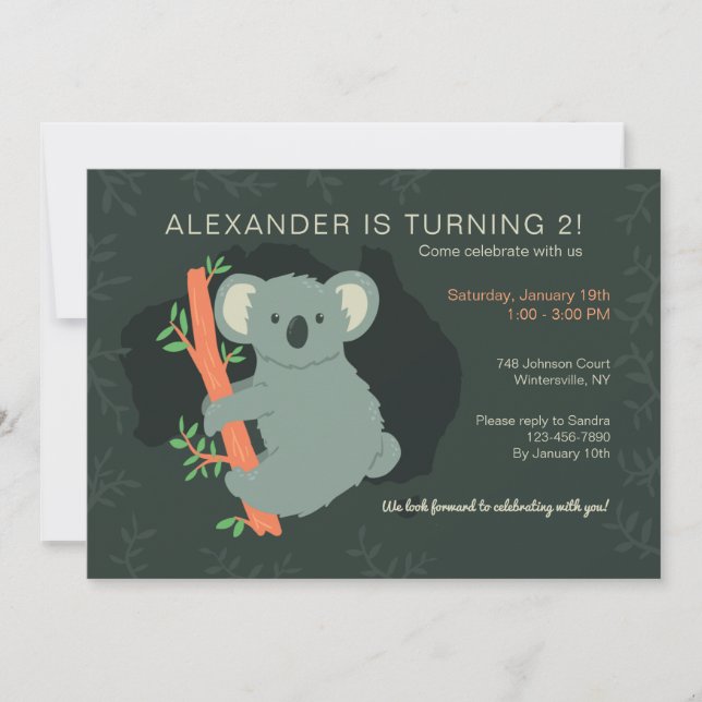 Invitation Koala Bear fête d'anniversaire (Devant)