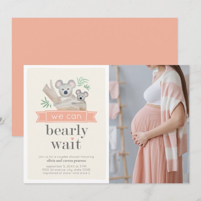 Invitation Koala Bear On Peut Attendre Le Baby shower Des Cou (Devant / Derrière)