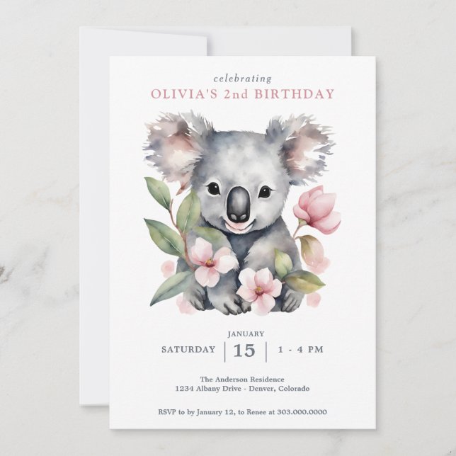 Invitation Koala Bear Premier anniversaire (Devant)