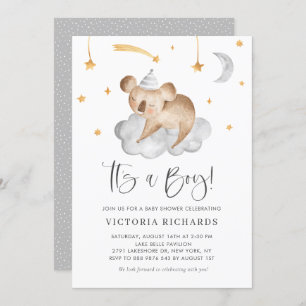 Invitation Koala Gray Sleeping Cute C'est un Baby shower garç