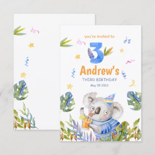 Invitation Koala Safari Animaux, Koala Anniversaire