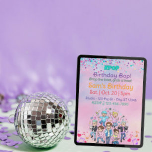 Invitation KPOP Anniversaire Bop, Groupe de garçons coloré