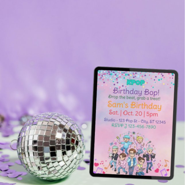 Invitation KPOP Birthday Bop, Colorful Boy Band (Créateur téléchargé)