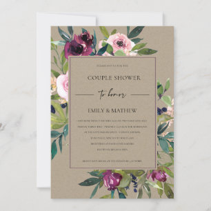 INVITATION KRAFT BLUSH BURGUNDY FLORAL BUNCH DOUCHE COUPLE