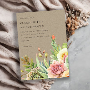 INVITATION KRAFT BLUSH DESERT SUCCULENT CACTI FOLIAGE MARIAGE