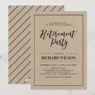 Invitation Kraft & Cadre Noir   Fête de retraite moderne