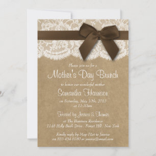 Invitation Kraft, dentelle et bouw Brown Fête des Mères Brunc