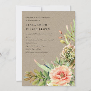 INVITATION KRAFT DESERT SUCCULENT CACTI FOLIAGE COUPLE DOUCHE