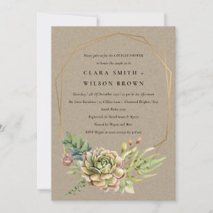 INVITATION KRAFT DESERT SUCCULENT CACTI FOLIAGE COUPLE DOUCHE