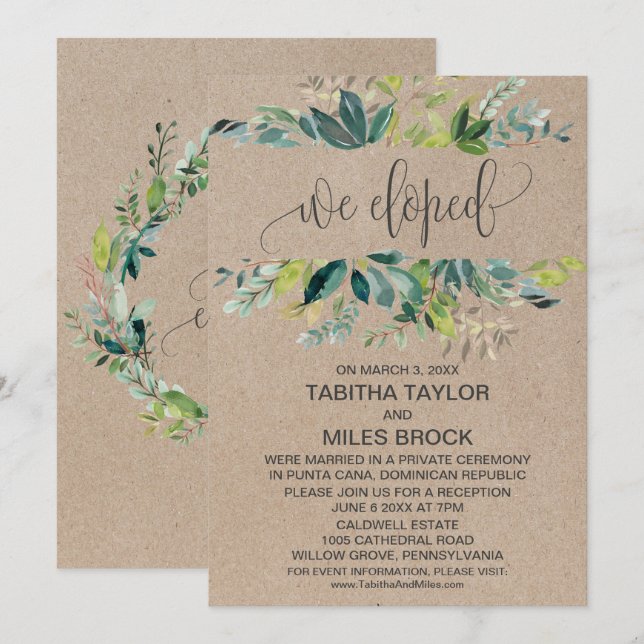 Invitation Kraft Feuillage Nous Nous Sommes Enfuis Réception  (Devant / Derrière)