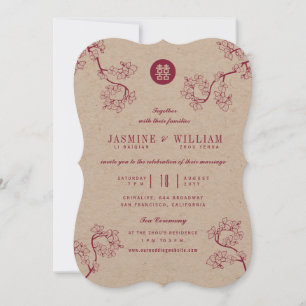 Invitation Kraft & Fleurs de Prunier 囍 Mariage Moderne Asiati