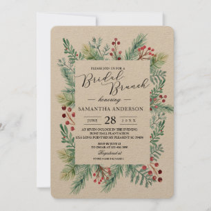 Invitation Kraft Hiver Feuilles Cadre vert