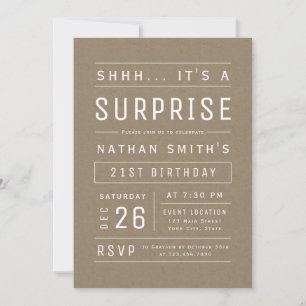 Invitation Kraft Moderne Typographie Simple Surprise Annivers