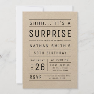 Invitation Kraft Moderne Typographie Simple Surprise Annivers