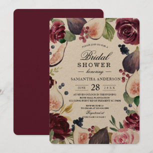 Invitation Kraft Moody & Rustic Burgundy Figs & Fleurs Cadre