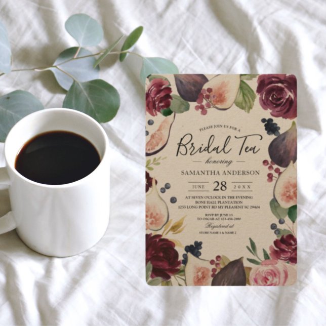 Invitation Kraft Moody & Rustic Burgundy Figs & Fleurs Cadre (Créateur téléchargé)